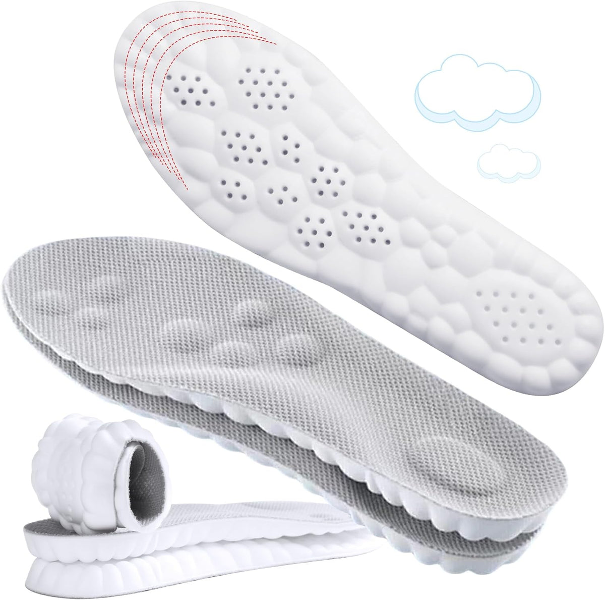 Plantillas Hyggear™ 4D Cloud - Plantillas de espuma viscoelástica suave para amortiguación de nubes - Plantillas recortables de ultraconfort para el dolor de pies y la reducción de la fatiga con soporte para el arco.